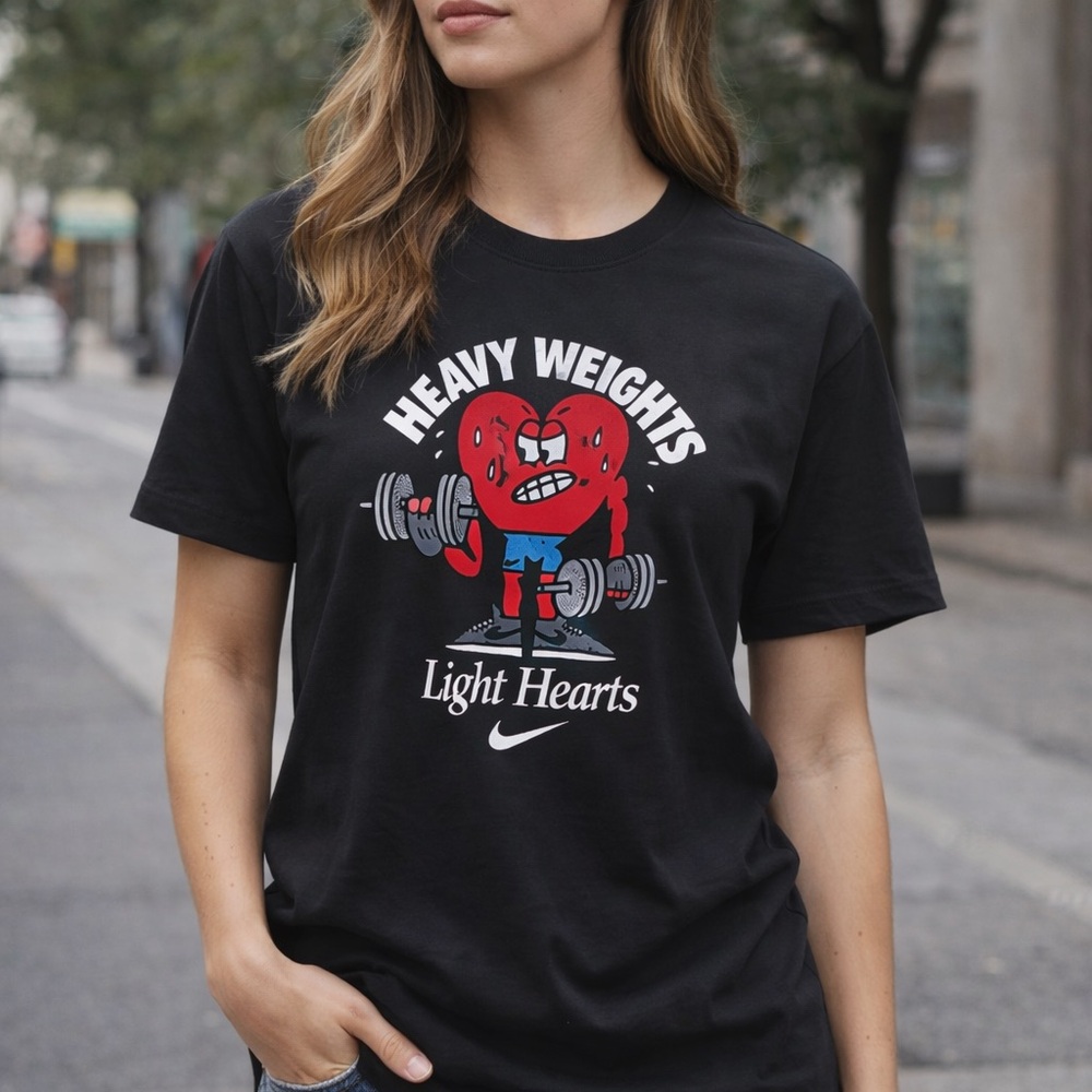 Nike Black Short-Sleeve 'Heavy Weights Light‎ Hearts' Graphic Tee 57% cotton